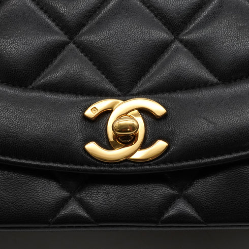 VINTAGE CHANEL DIANA SMALL CHAIN SHOULDER BAG BLACK LAMB SKIN GOLD HARDWARE 90337658