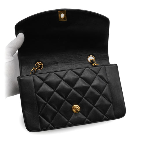 VINTAGE CHANEL DIANA SMALL CHAIN SHOULDER BAG BLACK LAMB SKIN GOLD HARDWARE 90337658