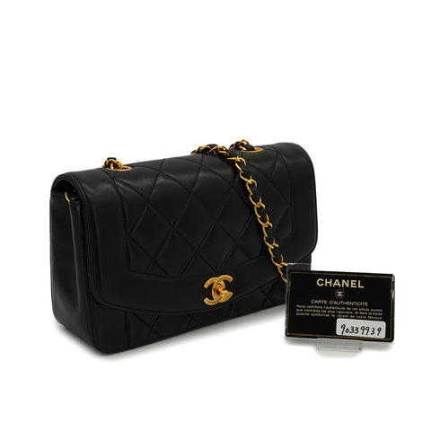 VINTAGE CHANEL DIANA SMALL CHAIN SHOULDER BAG BLACK LAMB SKIN GOLD HARDWARE 90339939