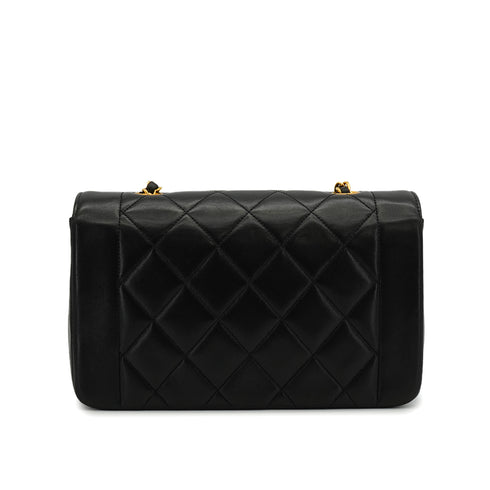 VINTAGE CHANEL DIANA SMALL CHAIN SHOULDER BAG BLACK LAMB SKIN GOLD HARDWARE 90339939