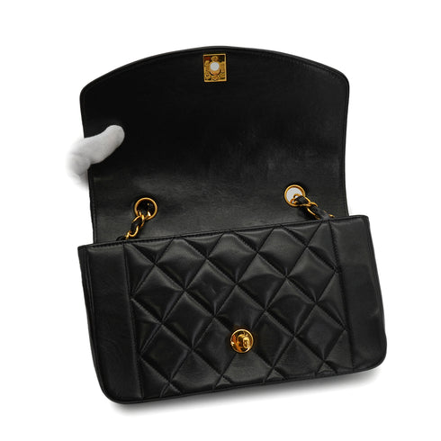 VINTAGE CHANEL DIANA SMALL CHAIN SHOULDER BAG BLACK LAMB SKIN GOLD HARDWARE 90339939