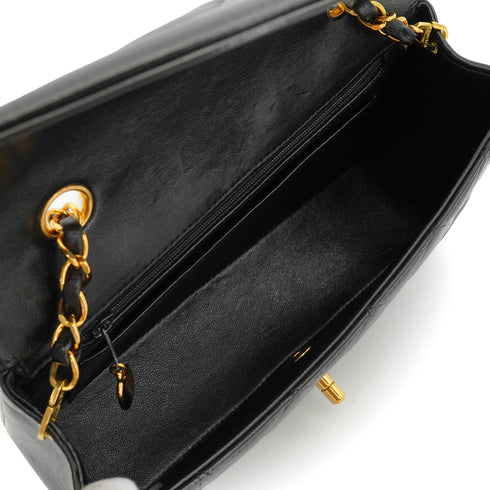 VINTAGE CHANEL DIANA SMALL CHAIN SHOULDER BAG BLACK LAMB SKIN GOLD HARDWARE 90339939
