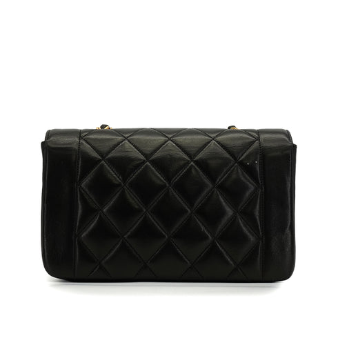 VINTAGE CHANEL DIANA SMALL CHAIN SHOULDER BAG BLACK LAMB SKIN GOLD HARDWARE 90340144