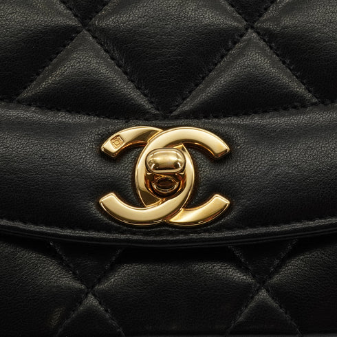 VINTAGE CHANEL DIANA SMALL CHAIN SHOULDER BAG BLACK LAMB SKIN GOLD HARDWARE 90340144