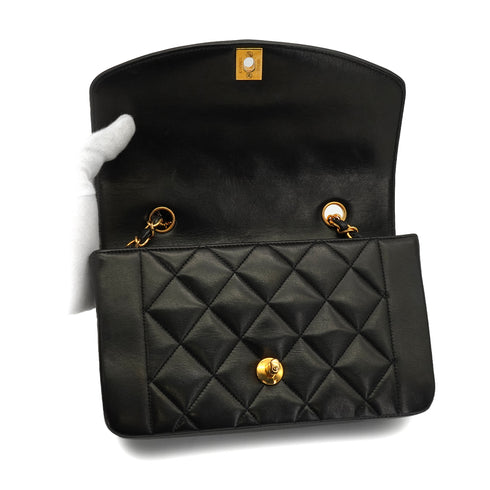 VINTAGE CHANEL DIANA SMALL CHAIN SHOULDER BAG BLACK LAMB SKIN GOLD HARDWARE 90340144