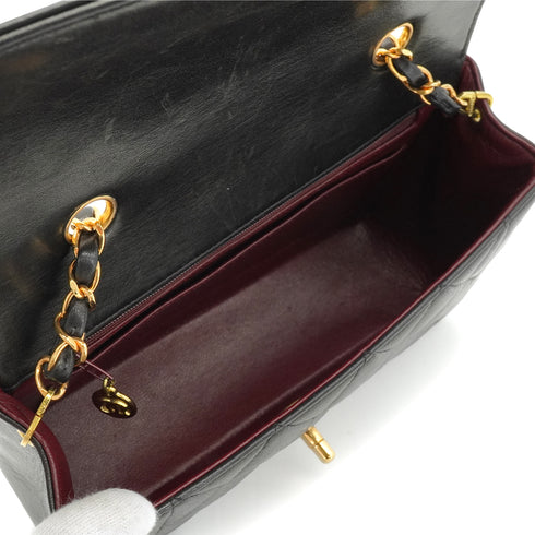 VINTAGE CHANEL DIANA SMALL CHAIN SHOULDER BAG BLACK LAMB SKIN GOLD HARDWARE 90340144