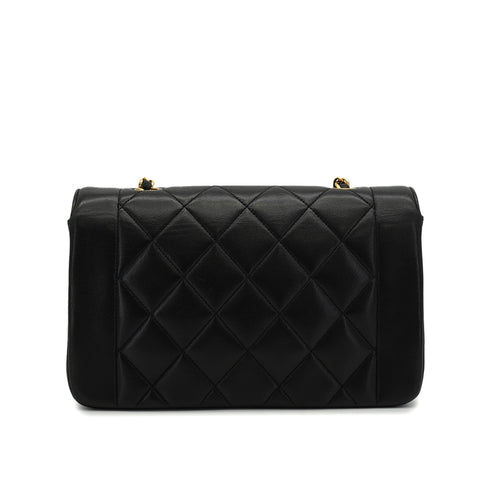 VINTAGE CHANEL DIANA SMALL CHAIN SHOULDER BAG BLACK LAMB SKIN GOLD HARDWARE 90340151