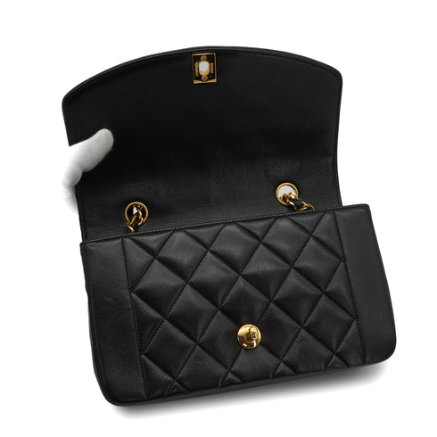 VINTAGE CHANEL DIANA SMALL CHAIN SHOULDER BAG BLACK LAMB SKIN GOLD HARDWARE 90340151