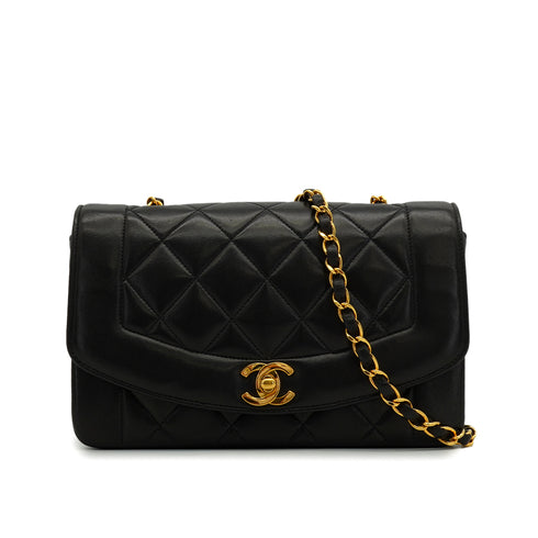VINTAGE CHANEL DIANA SMALL CHAIN SHOULDER BAG BLACK LAMB SKIN GOLD HARDWARE 90340155