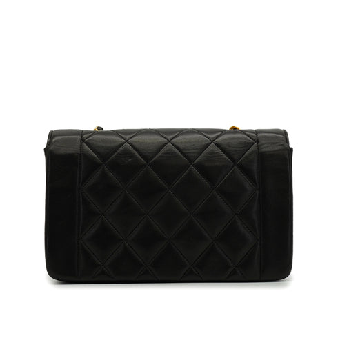 VINTAGE CHANEL DIANA SMALL CHAIN SHOULDER BAG BLACK LAMB SKIN GOLD HARDWARE 90340155