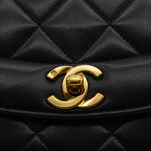 VINTAGE CHANEL DIANA SMALL CHAIN SHOULDER BAG BLACK LAMB SKIN GOLD HARDWARE 90340155