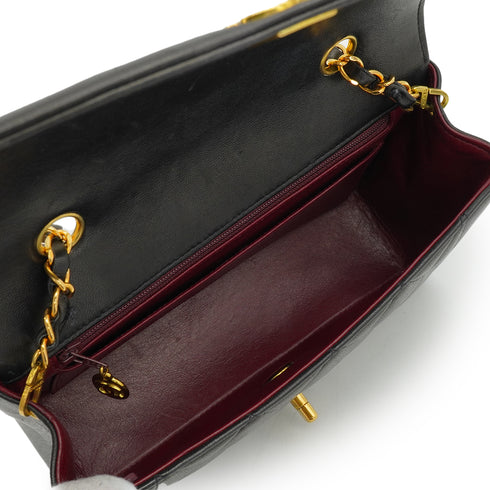 VINTAGE CHANEL DIANA SMALL CHAIN SHOULDER BAG BLACK LAMB SKIN GOLD HARDWARE 90340155