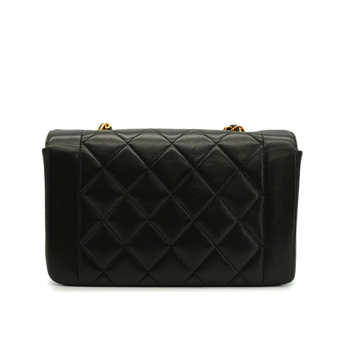 VINTAGE CHANEL DIANA SMALL CHAIN SHOULDER BAG BLACK LAMB SKIN GOLD HARDWARE 90340487