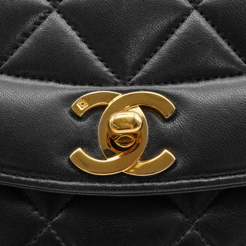 VINTAGE CHANEL DIANA SMALL CHAIN SHOULDER BAG BLACK LAMB SKIN GOLD HARDWARE 90340487