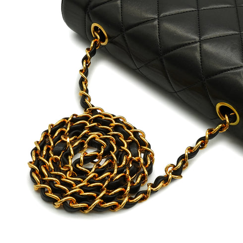 VINTAGE CHANEL DIANA SMALL CHAIN SHOULDER BAG BLACK LAMB SKIN GOLD HARDWARE 90340487