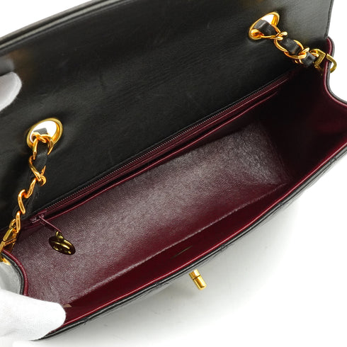 VINTAGE CHANEL DIANA SMALL CHAIN SHOULDER BAG BLACK LAMB SKIN GOLD HARDWARE 90340487