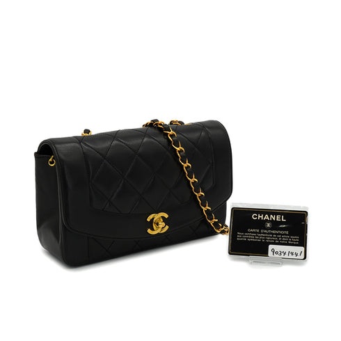 VINTAGE CHANEL DIANA SMALL CHAIN SHOULDER BAG BLACK LAMB SKIN GOLD HARDWARE 90341441