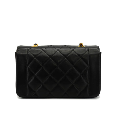 VINTAGE CHANEL DIANA SMALL CHAIN SHOULDER BAG BLACK LAMB SKIN GOLD HARDWARE 90341441