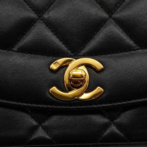 VINTAGE CHANEL DIANA SMALL CHAIN SHOULDER BAG BLACK LAMB SKIN GOLD HARDWARE 90341441