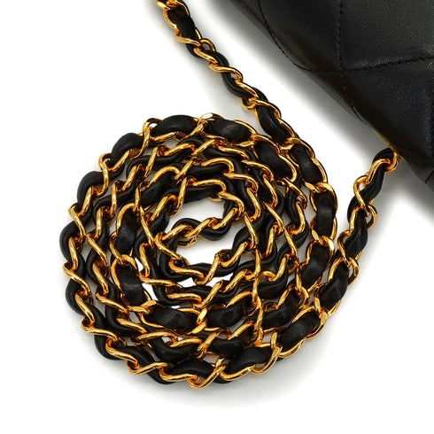 VINTAGE CHANEL DIANA SMALL CHAIN SHOULDER BAG BLACK LAMB SKIN GOLD HARDWARE 90341441