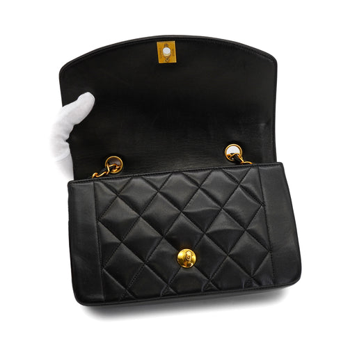 VINTAGE CHANEL DIANA SMALL CHAIN SHOULDER BAG BLACK LAMB SKIN GOLD HARDWARE 90341441
