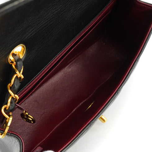 VINTAGE CHANEL DIANA SMALL CHAIN SHOULDER BAG BLACK LAMB SKIN GOLD HARDWARE 90341441
