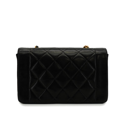 VINTAGE CHANEL DIANA SMALL CHAIN SHOULDER BAG BLACK LAMB SKIN GOLD HARDWARE 90341854