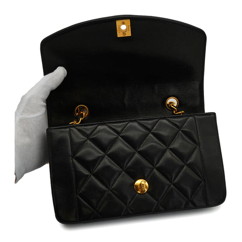 VINTAGE CHANEL DIANA SMALL CHAIN SHOULDER BAG BLACK LAMB SKIN GOLD HARDWARE 90341854