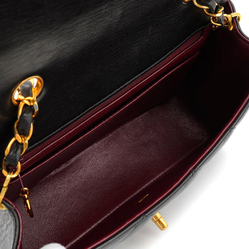 VINTAGE CHANEL DIANA SMALL CHAIN SHOULDER BAG BLACK LAMB SKIN GOLD HARDWARE 90341854