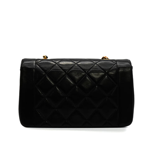 VINTAGE CHANEL DIANA SMALL CHAIN SHOULDER BAG BLACK LAMB SKIN GOLD HARDWARE 90341861