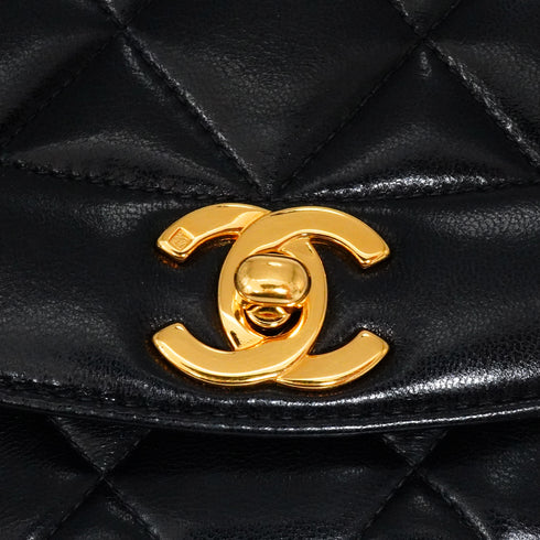 VINTAGE CHANEL DIANA SMALL CHAIN SHOULDER BAG BLACK LAMB SKIN GOLD HARDWARE 90341861
