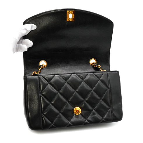 VINTAGE CHANEL DIANA SMALL CHAIN SHOULDER BAG BLACK LAMB SKIN GOLD HARDWARE 90341861