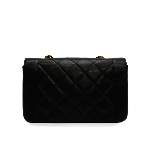 VINTAGE CHANEL DIANA SMALL CHAIN SHOULDER BAG BLACK LAMB SKIN GOLD HARDWARE 90341868