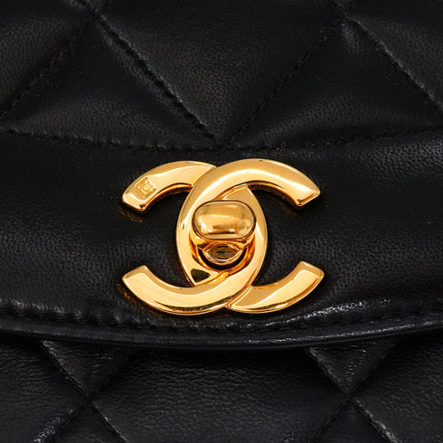 VINTAGE CHANEL DIANA SMALL CHAIN SHOULDER BAG BLACK LAMB SKIN GOLD HARDWARE 90341868