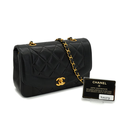 VINTAGE CHANEL DIANA SMALL CHAIN SHOULDER BAG BLACK LAMB SKIN GOLD HARDWARE 90342578