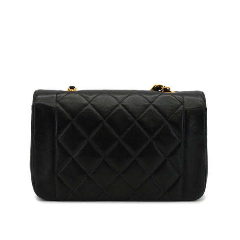 VINTAGE CHANEL DIANA SMALL CHAIN SHOULDER BAG BLACK LAMB SKIN GOLD HARDWARE 90342578