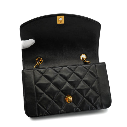 VINTAGE CHANEL DIANA SMALL CHAIN SHOULDER BAG BLACK LAMB SKIN GOLD HARDWARE 90342578