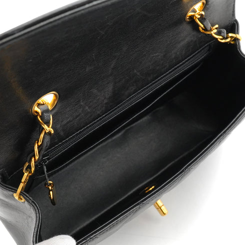 VINTAGE CHANEL DIANA SMALL CHAIN SHOULDER BAG BLACK LAMB SKIN GOLD HARDWARE 90342578