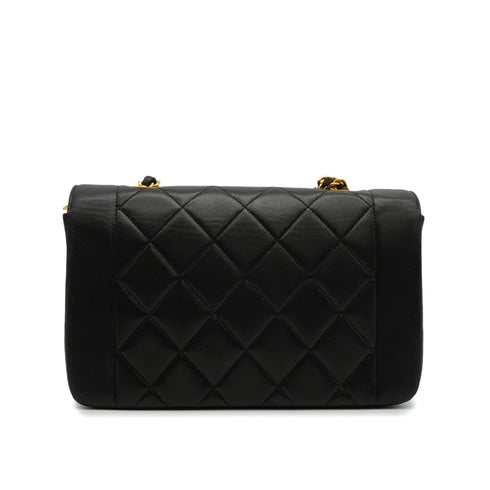 VINTAGE CHANEL DIANA SMALL CHAIN SHOULDER BAG BLACK LAMB SKIN GOLD HARDWARE 90342587