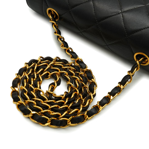 VINTAGE CHANEL DIANA SMALL CHAIN SHOULDER BAG BLACK LAMB SKIN GOLD HARDWARE 90342587