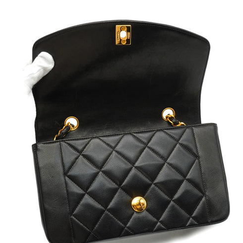 VINTAGE CHANEL DIANA SMALL CHAIN SHOULDER BAG BLACK LAMB SKIN GOLD HARDWARE 90342587
