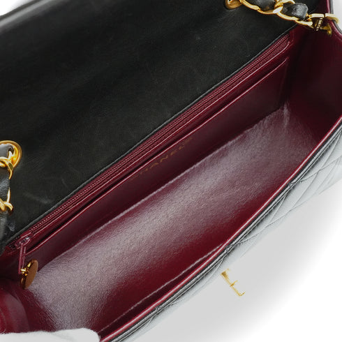 VINTAGE CHANEL DIANA SMALL CHAIN SHOULDER BAG BLACK LAMB SKIN GOLD HARDWARE 90342587