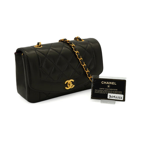 VINTAGE CHANEL DIANA SMALL CHAIN SHOULDER BAG BLACK LAMB SKIN GOLD HARDWARE 90343332