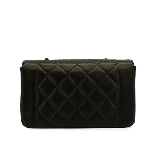 VINTAGE CHANEL DIANA SMALL CHAIN SHOULDER BAG BLACK LAMB SKIN GOLD HARDWARE 90343332