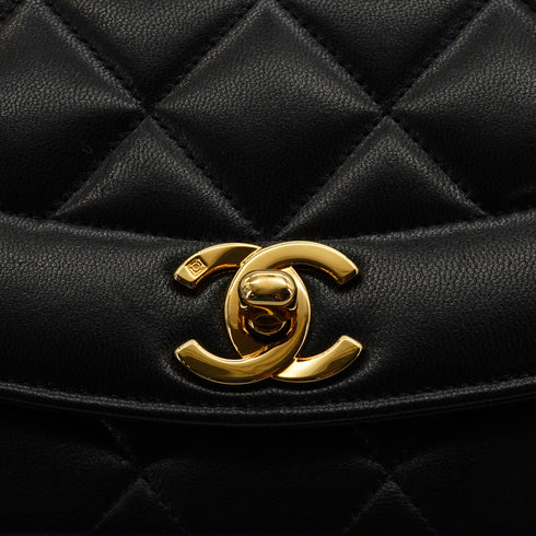 VINTAGE CHANEL DIANA SMALL CHAIN SHOULDER BAG BLACK LAMB SKIN GOLD HARDWARE 90343332