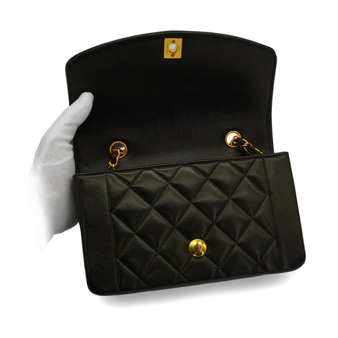 VINTAGE CHANEL DIANA SMALL CHAIN SHOULDER BAG BLACK LAMB SKIN GOLD HARDWARE 90343332