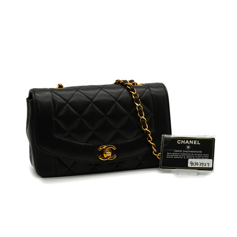 VINTAGE CHANEL DIANA SMALL CHAIN SHOULDER BAG BLACK LAMB SKIN GOLD HARDWARE 90343927