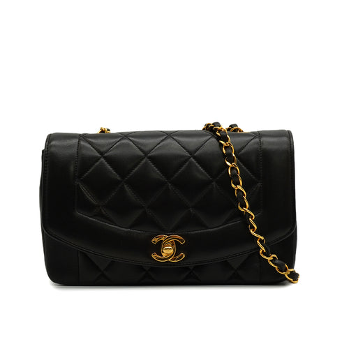 VINTAGE CHANEL DIANA SMALL CHAIN SHOULDER BAG BLACK LAMB SKIN GOLD HARDWARE 90343927