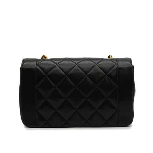 VINTAGE CHANEL DIANA SMALL CHAIN SHOULDER BAG BLACK LAMB SKIN GOLD HARDWARE 90343927