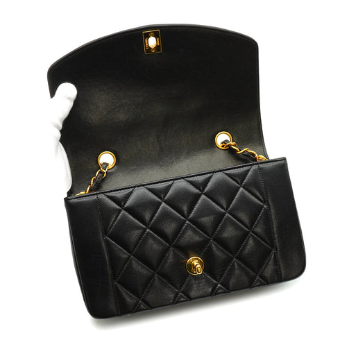 VINTAGE CHANEL DIANA SMALL CHAIN SHOULDER BAG BLACK LAMB SKIN GOLD HARDWARE 90343927